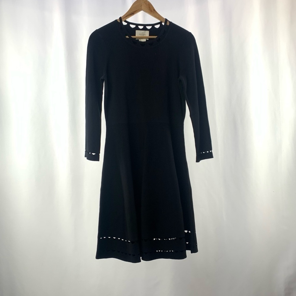 Kate Spade Heavy Weight 3/4 Sleeve Laser Cut Fit & Flare Dress in Black Size M